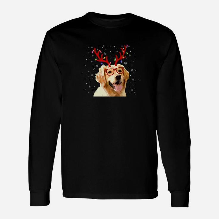 Golden Retriever With Reindeer Antlers Christmas Lights Long Sleeve T-Shirt