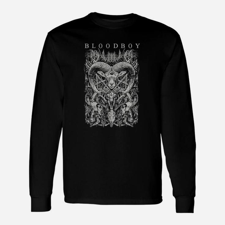 Gothic Herz Schwarzes Langarmshirts mit Bloodboy Grafik, Gruseliges Design