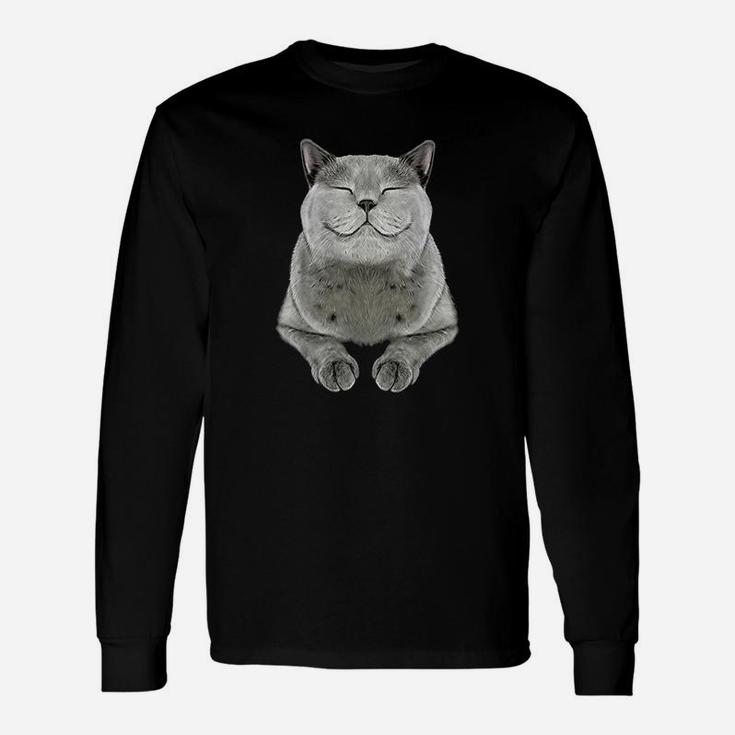 Grey Cat Smile Eager Face Long Sleeve T-Shirt