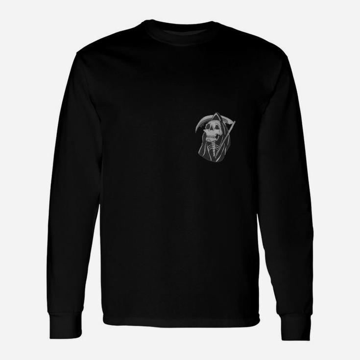 Grim Reaper Schwarz Langarmshirts, Grafikdruck Tee für Gothic Style