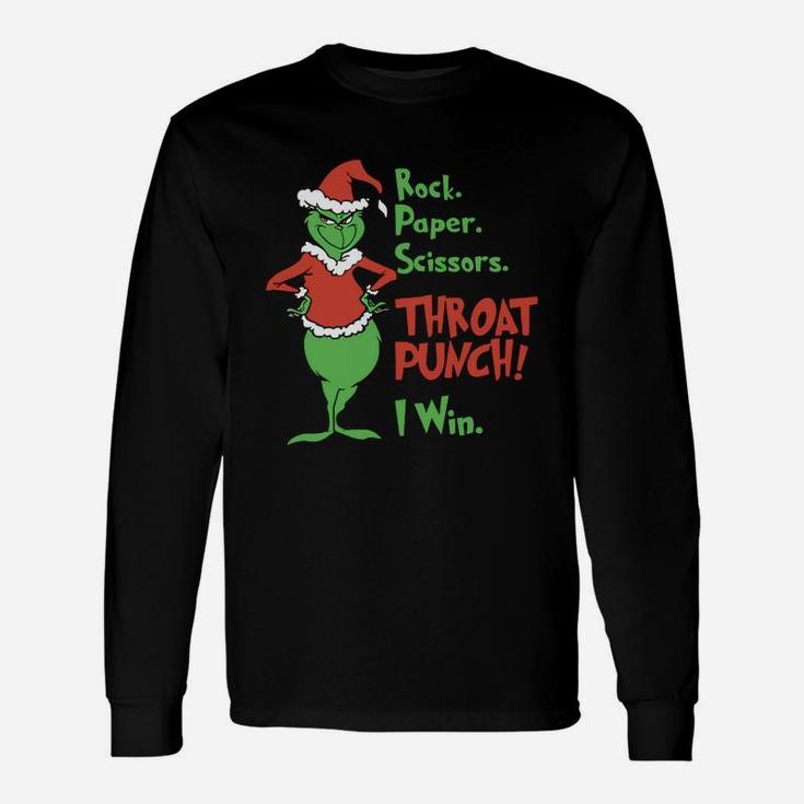 Grinch Rock Paper Scissors Throat Punch I Win Christmas Long Sleeve T-Shirt