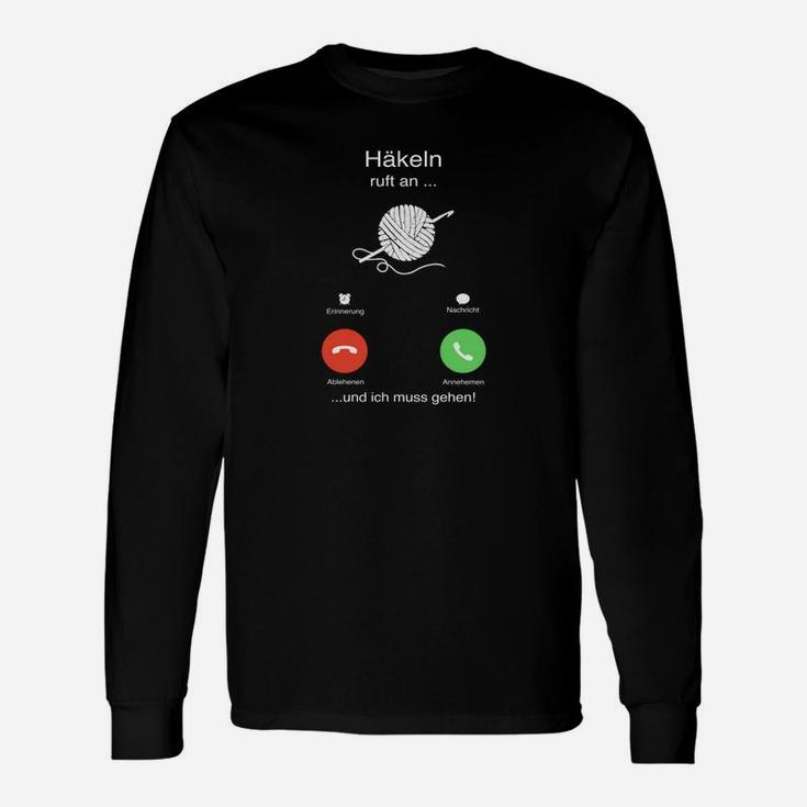 Häkelliebhaber Langarmshirts Schwarz, Lustiger Spruch mit Telefon-Design