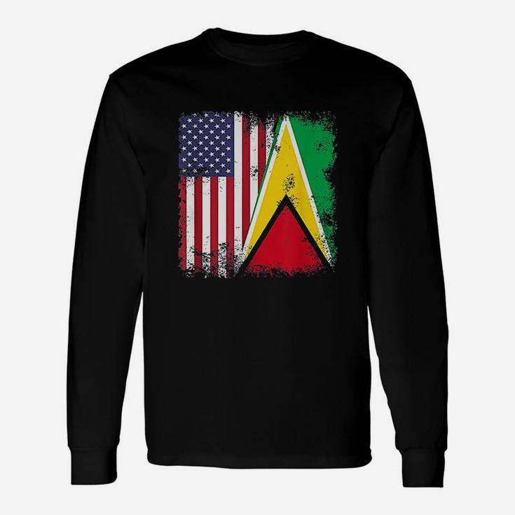 Half Guyanese Flag Vintage Guyana Usa Long Sleeve T-Shirt
