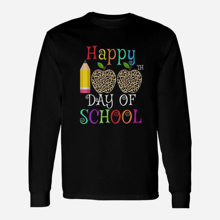 Happy 100th Day Of School Leopard Print Teacher Student Long Sleeve T-Shirt