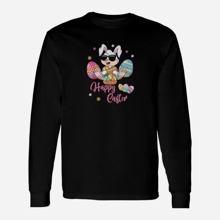 Happy Easter Rabbit Bunny Wearing With Easter Long Sleeve T-Shirt