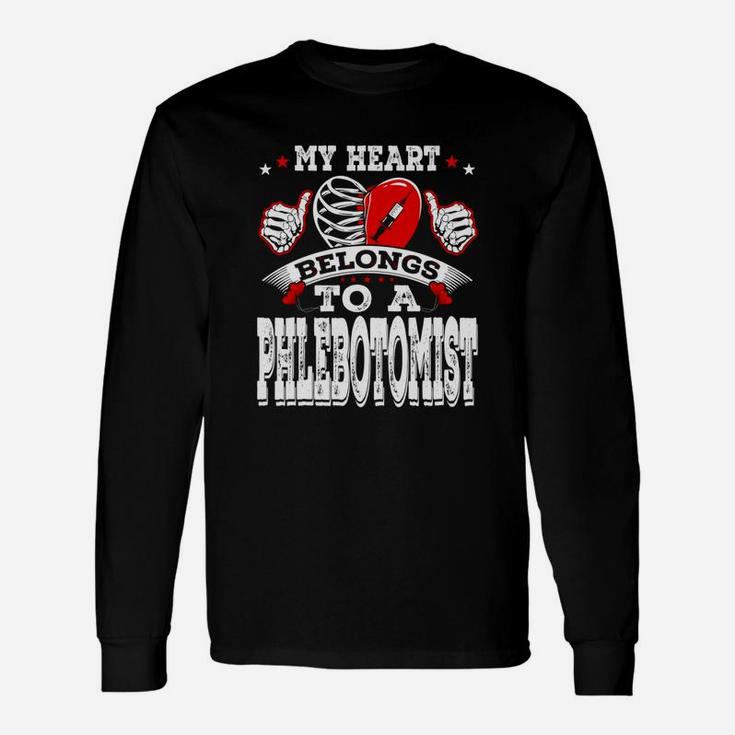 My Heart Belongs To A Phlebotomist Husband Wife Long Sleeve T-Shirt