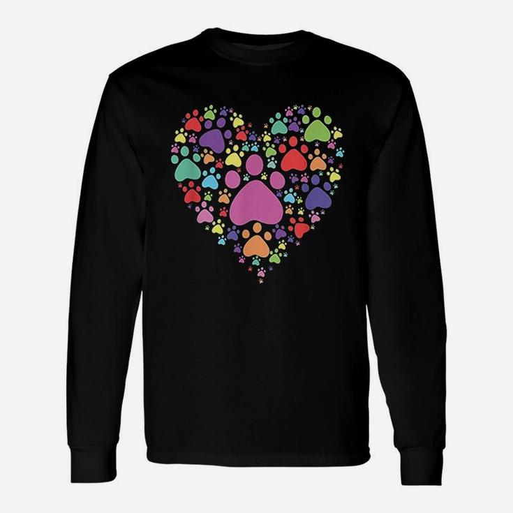Heart Paw Print Dog Cat Lover Valentines Day Long Sleeve T-Shirt
