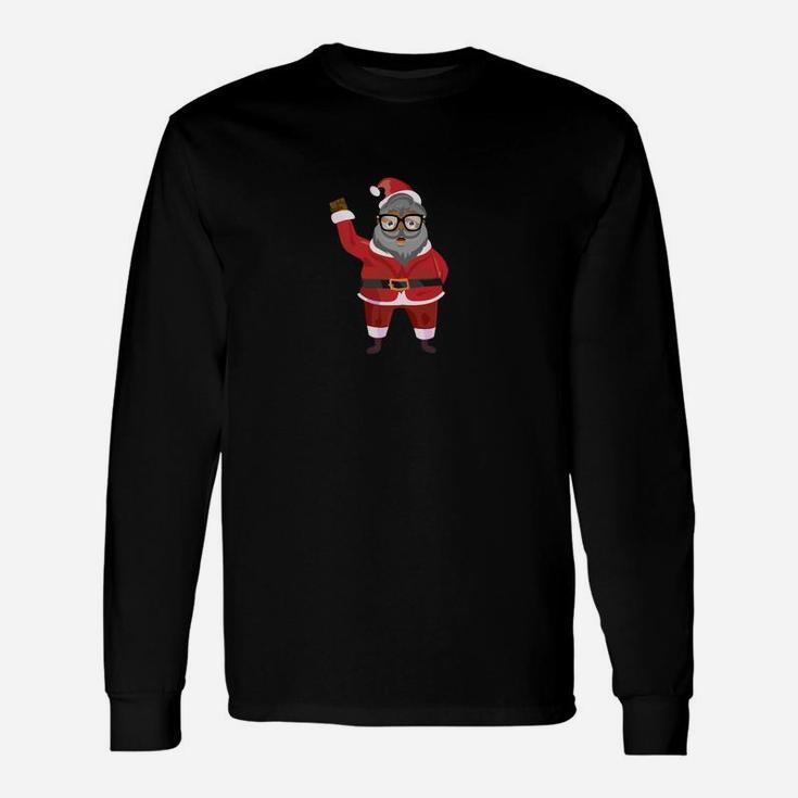 Hipster Santa Schwarzes Weihnachts-Langarmshirts, Trendiges Festtagsdesign