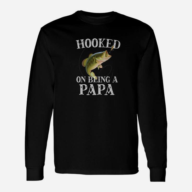 Hooked On Being A Papa Quote Fishing Grandpa Premium Long Sleeve T-Shirt