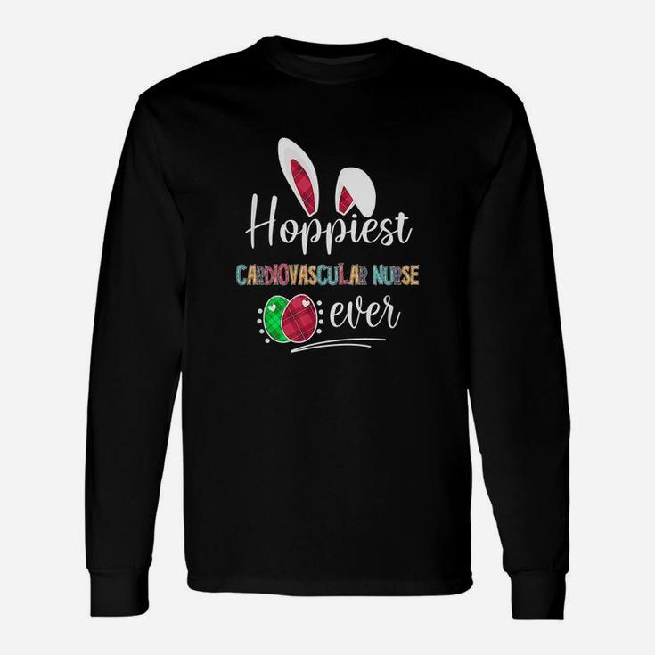 Hoppiest Cardiovascular Nurse Ever Bunny Ears Buffalo Plaid Easter Nursing Job Title Long Sleeve T-Shirt