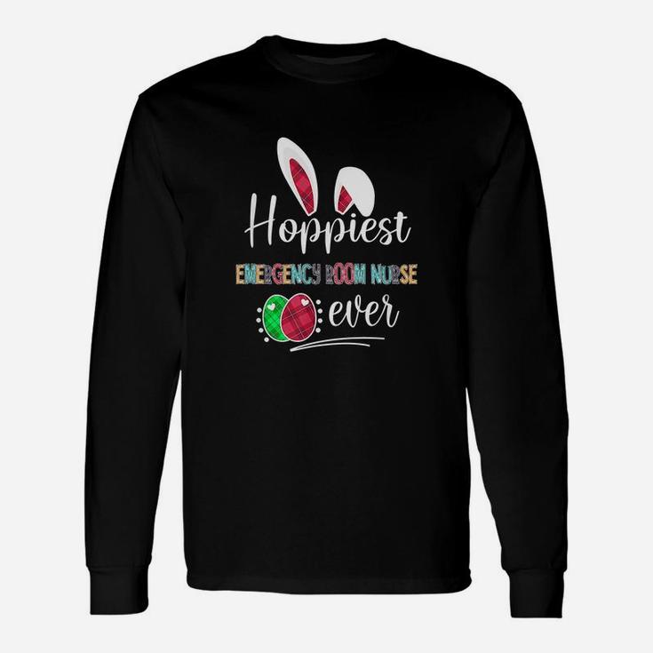 Hoppiest Emergency Room Nurse Ever Bunny Ears Buffalo Plaid Easter Nursing Job Title Long Sleeve T-Shirt