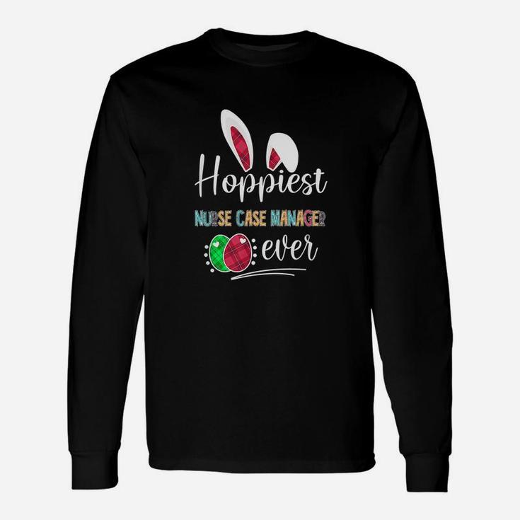 Hoppiest Nurse Case Manager Ever Bunny Ears Buffalo Plaid Easter Nursing Job Title Long Sleeve T-Shirt