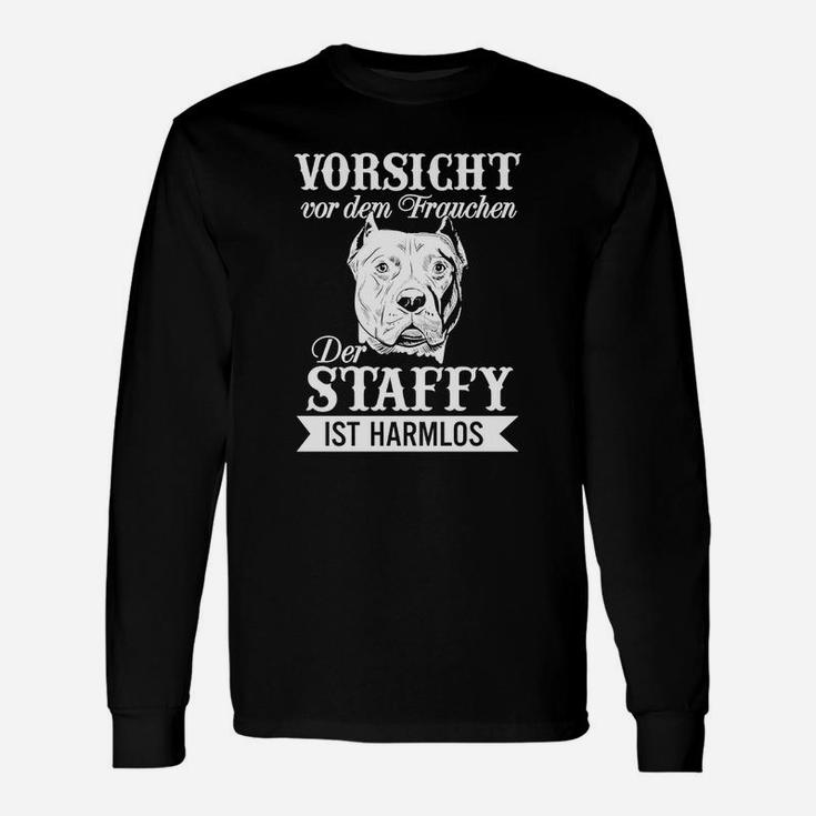 Humorvolles Staffy Langarmshirts, Vorsicht Frauchen, Harmloser Hund