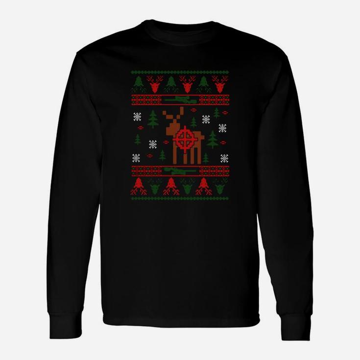 Hunting Ugly Christmas Sweater, Reindeer Hunter T-shirt Long Sleeve T-Shirt