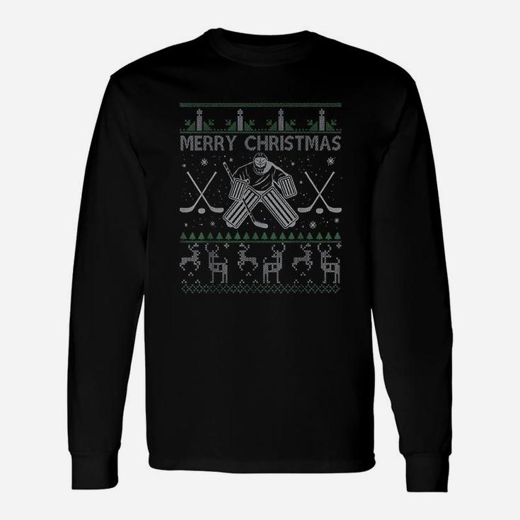 Ice Hockey Goalkeeper Christmas Ugly Sweater Xmas Long Sleeve T-Shirt