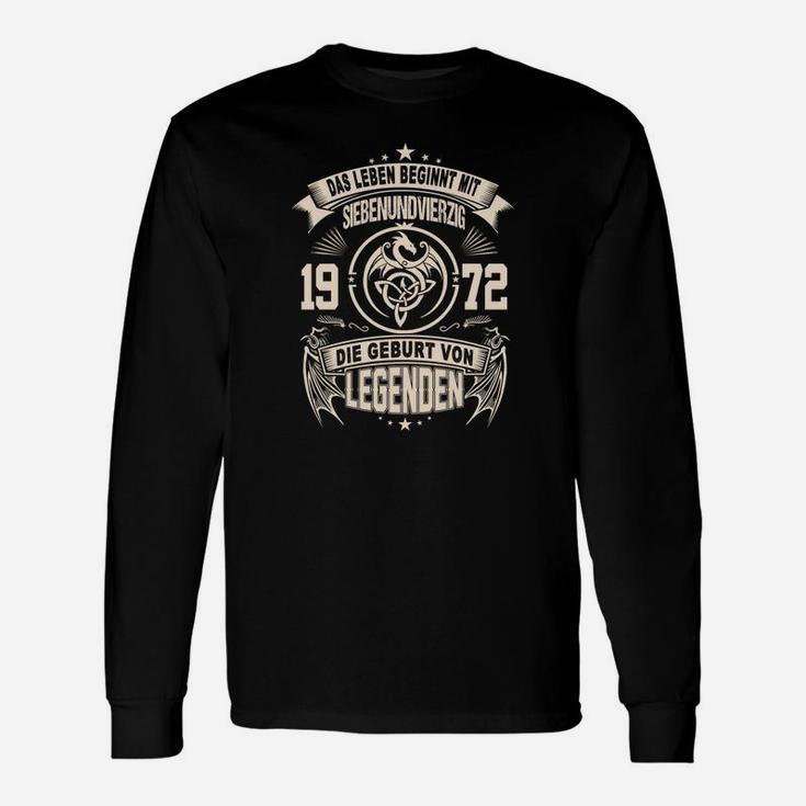 Jahrgang 1972 Schwarzes Langarmshirts, Legenden Geburtsjahr