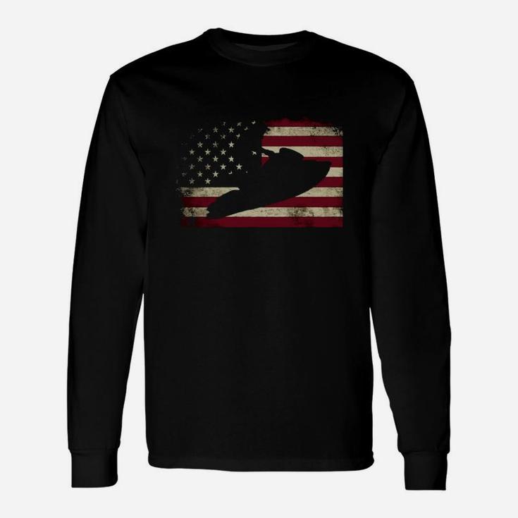 Jet Ski Shirt Jet Skier Tee Jet Skiing T-shirt Usa Flag Long Sleeve T-Shirt