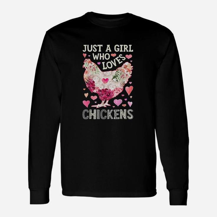 Just A Girl Who Loves Chickens Chicken Silhouette Flower Long Sleeve T-Shirt