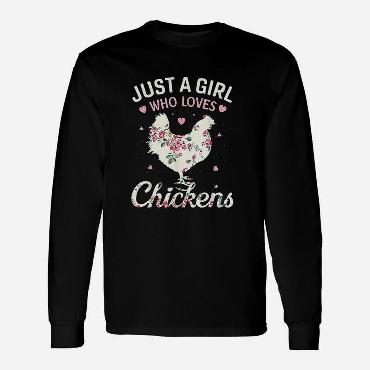 Just A Girl Who Loves Chickens Floral Farmer Girl Long Sleeve T-Shirt
