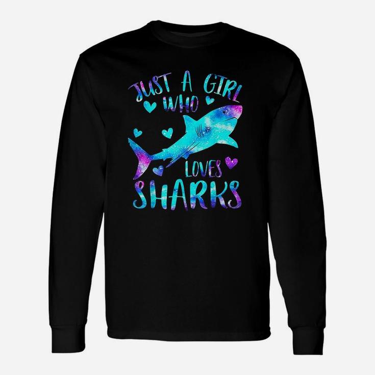 Just A Girl Who Loves Sharks Galaxy Shark Lover Girls Long Sleeve T-Shirt