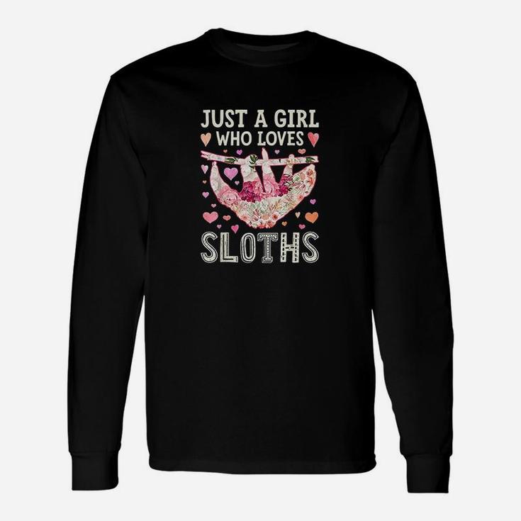 Just A Girl Who Loves Sloths Sloth Silhouette Flower Long Sleeve T-Shirt