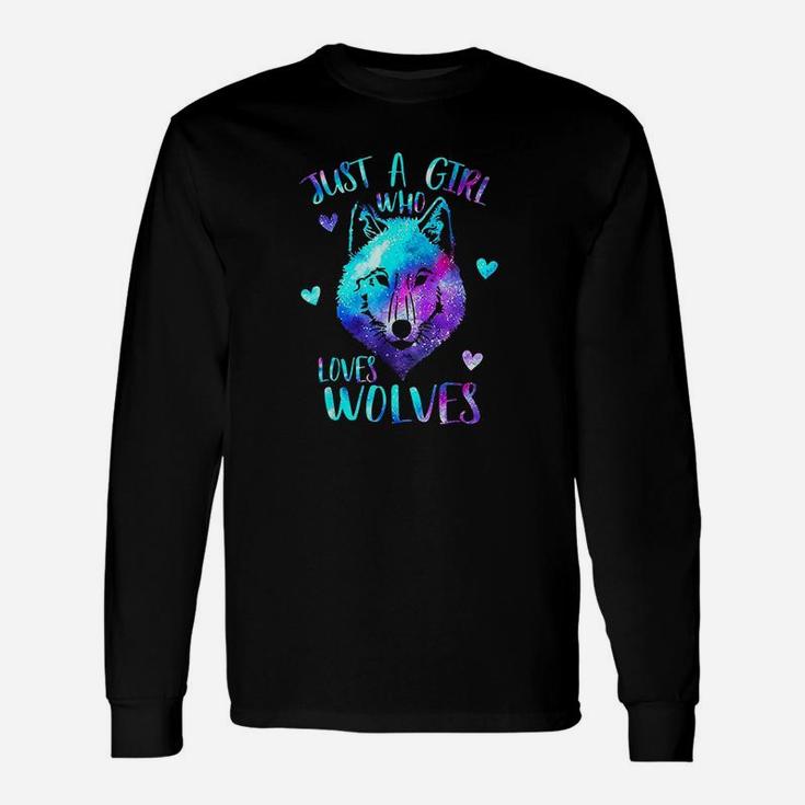 Just A Girl Who Loves Wolves Galaxy Space Long Sleeve T-Shirt