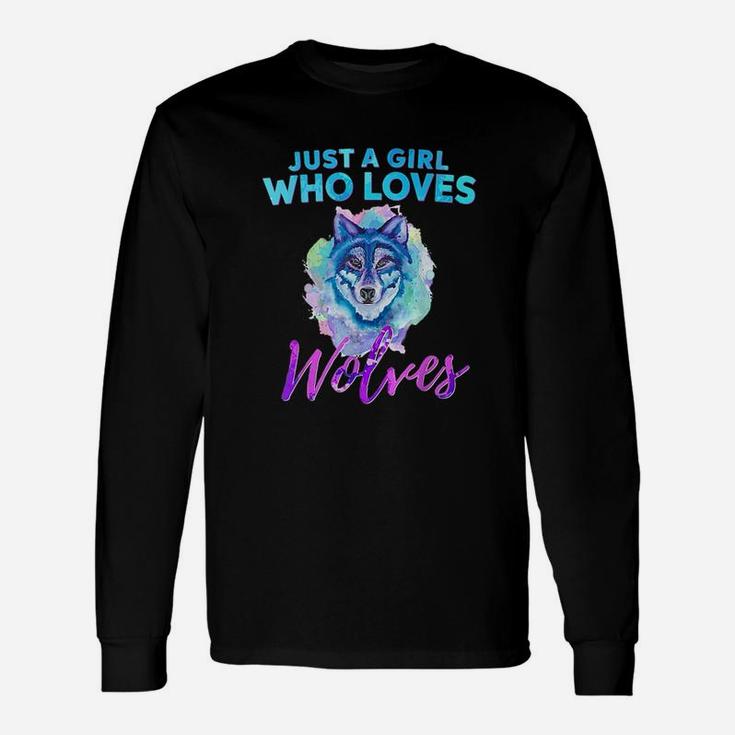 Just A Girl Who Loves Wolves Water Color Wolf Long Sleeve T-Shirt