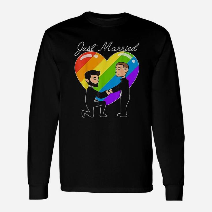 Just Married Gay Couple Just Married Rainbow Heart Long Sleeve T-Shirt