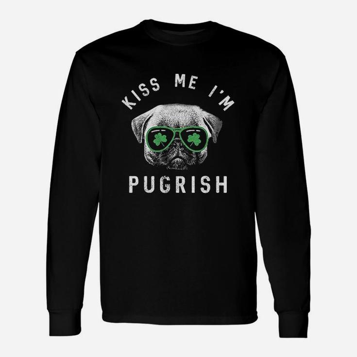 Kiss Me Im Pugrish Saint Patricks Day Pug Irish Clover Long Sleeve T-Shirt