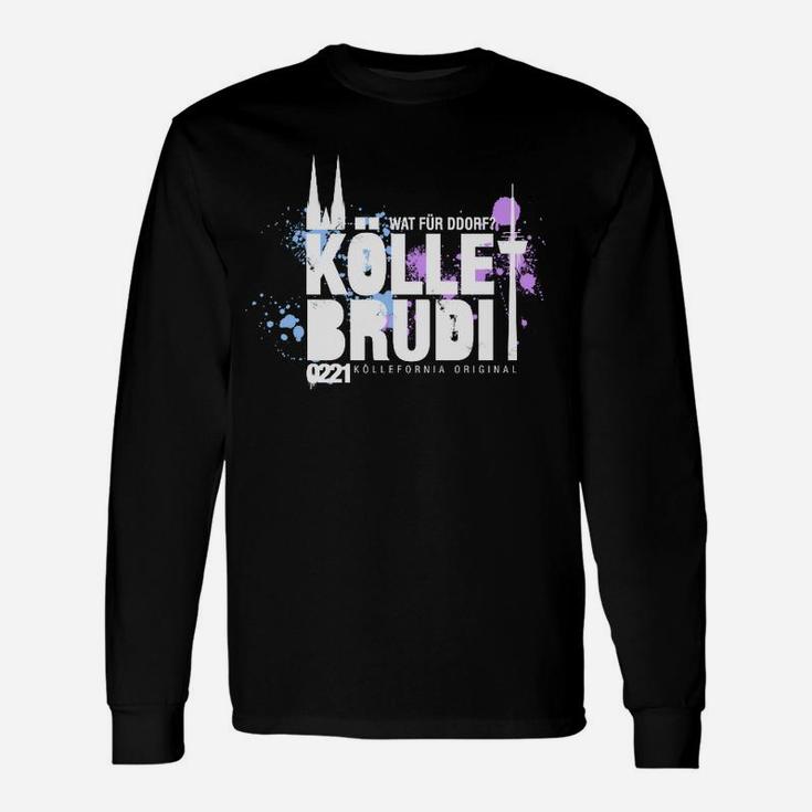 Kölle Brudi Langarmshirts: Stadtsilhouette & Spruch-Design, Schwarzes Tee