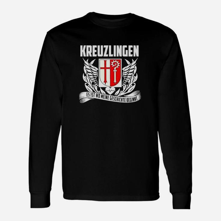 Kreuzlingen Flügel-Wappen Langarmshirts, Schwarz mit Stolz-Motto Design