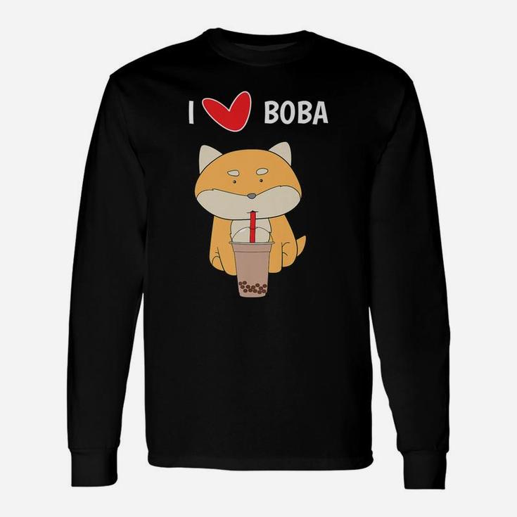 I Love Boba Corgi Dog Bubble Tea Cute Long Sleeve T-Shirt