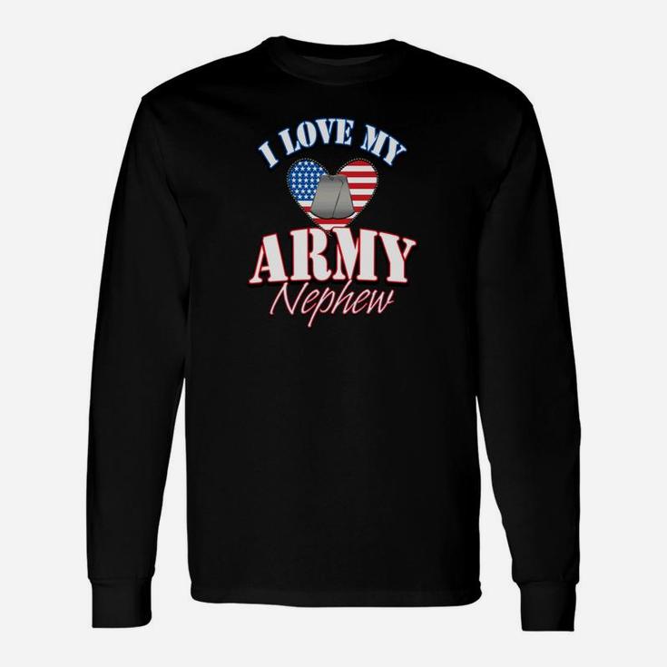 I Love My Us Army Nephew Dog Tag Heart Men Women Long Sleeve T-Shirt