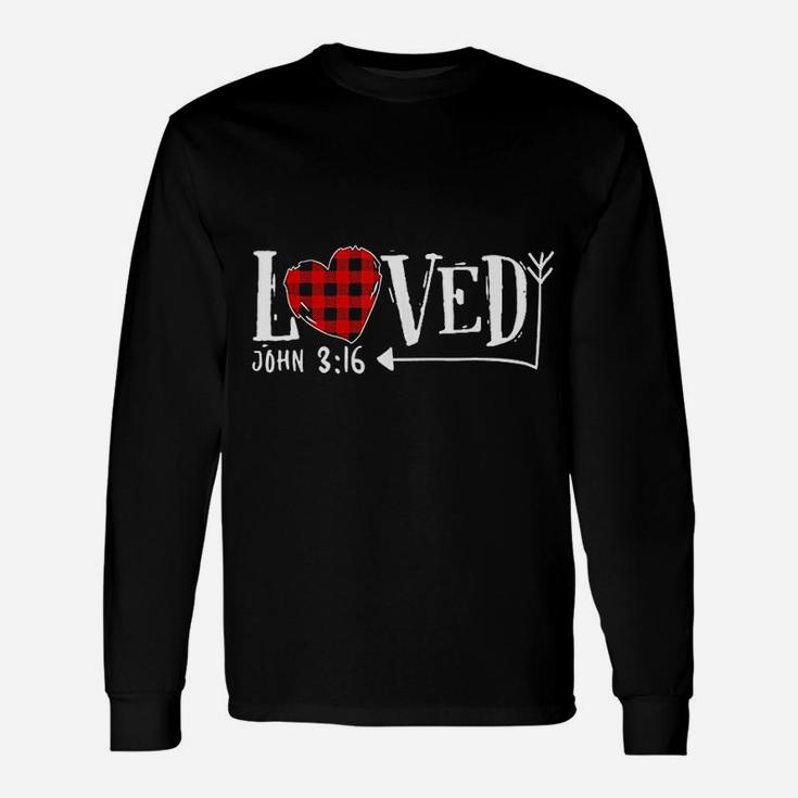 Loved John 3 16 Red Plaid Heart Christian Valentine's Day Long Sleeve T-Shirt