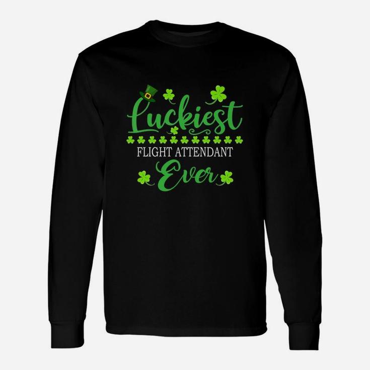 Luckiest Flight Attendant Ever St Patrick Quotes Shamrock Job Title Long Sleeve T-Shirt