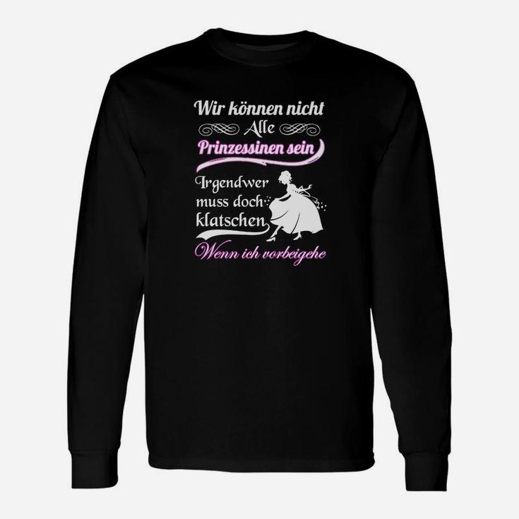 Lustiges Damen Langarmshirts Nicht Alle Prinzessinnen mit Katzenmotiv, Schwarzes Kurzarm