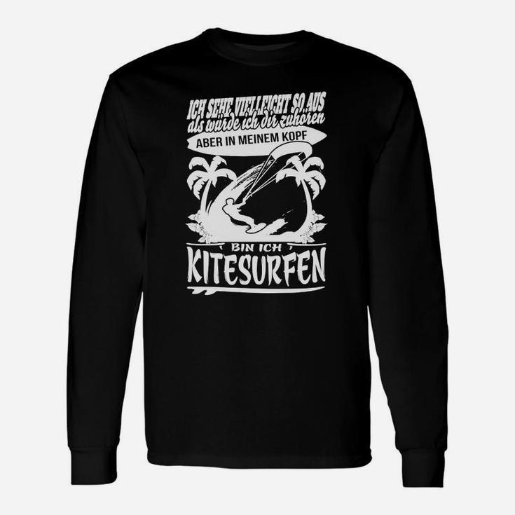 Lustiges Kitesurfen Langarmshirts Im Kopf beim Kitesurfen für Wassersportfans