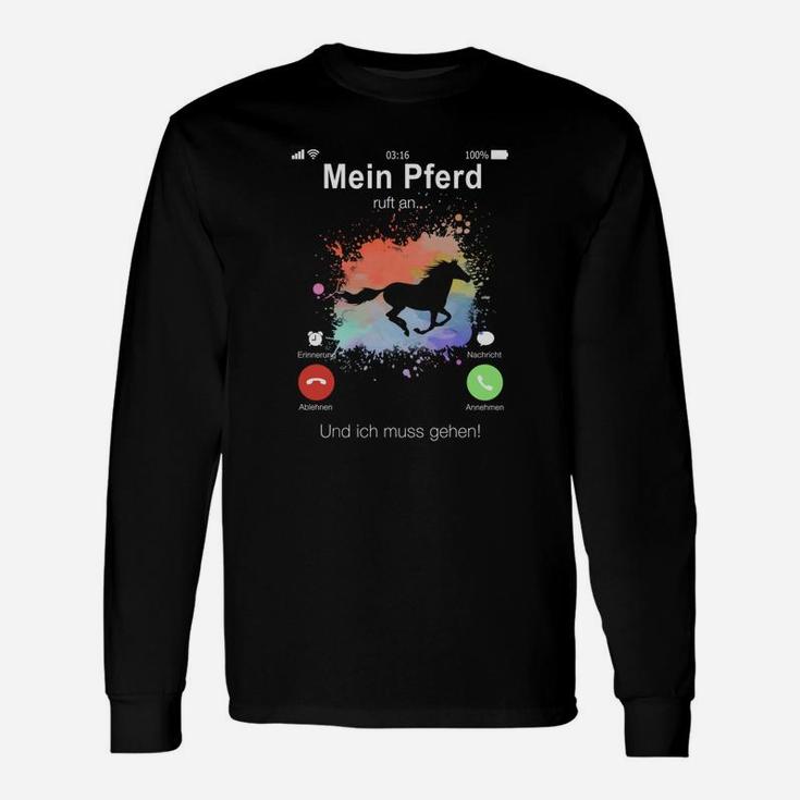 Lustiges Reiter Langarmshirts Mein Pferd ruft, Bunte Pferde-Silhouette