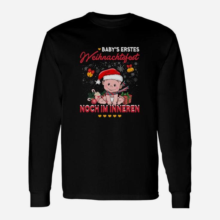 Lustiges Schwangerschafts-Weihnachtsshirt, Babys Erstes Weihnachten Langarmshirts