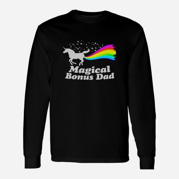 Magical Bonus Dad Unicorn Farting Rainbow Shirt -funny Tee Black Youth Long Sleeve T-Shirt