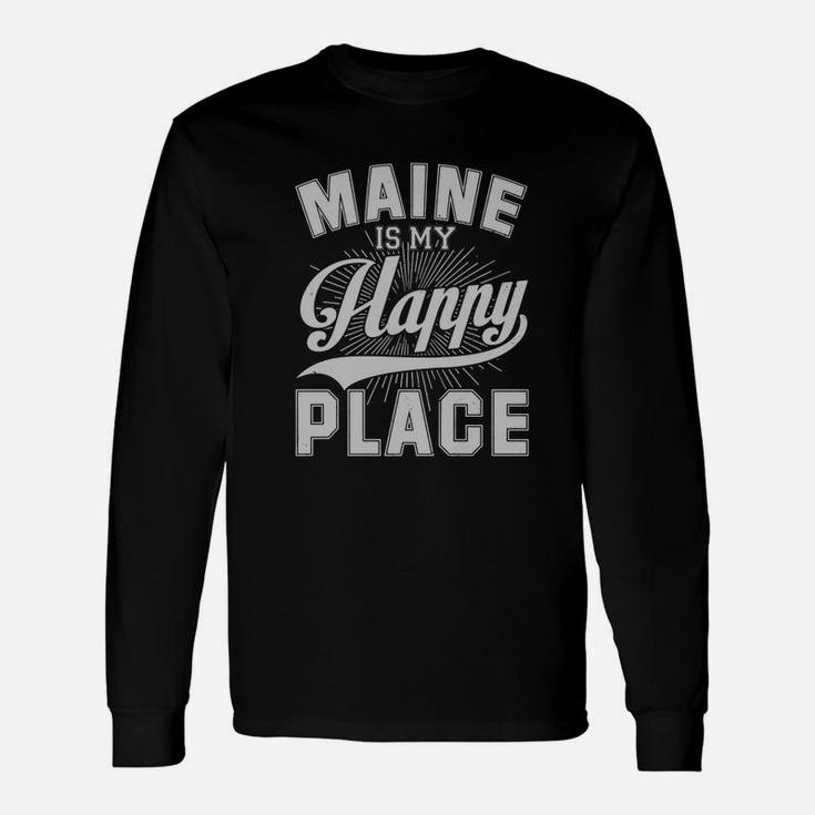 Maine Is My Happy Place T-shirt Retro Vintage Style Long Sleeve T-Shirt