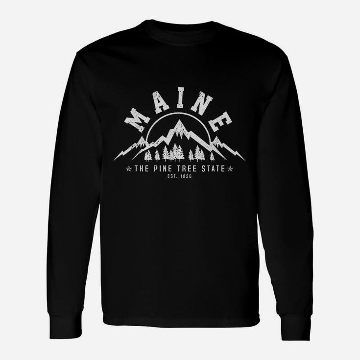 Maine The Pine Tree State Est 1820 Vintage Mountains Long Sleeve T-Shirt