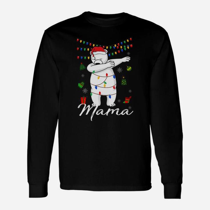 Mama Bear With Santa Hat Dabbing Christmas Pajamas Long Sleeve T-Shirt