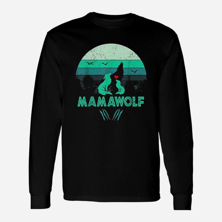 Mamawolf Wolf Mama Retro Vintage Sunset Long Sleeve T-Shirt