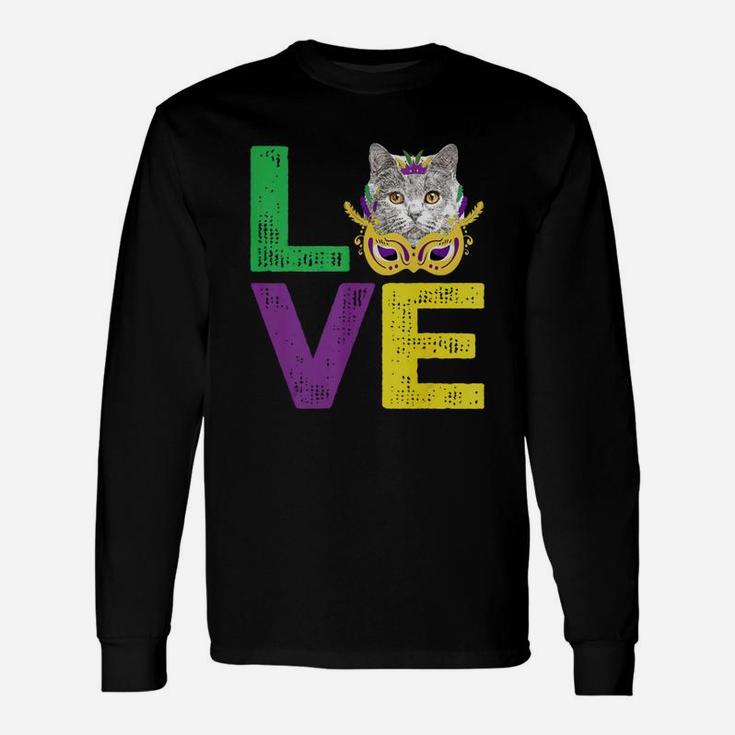 Mardi Gras Fat Tuesday Costume Love British Shorthair For Cat Lovers Long Sleeve T-Shirt
