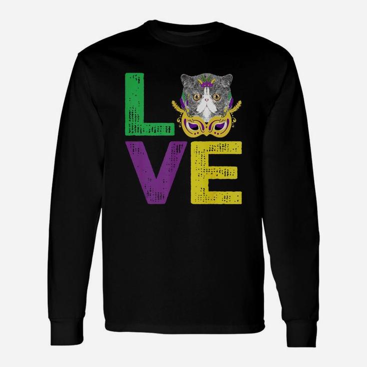 Mardi Gras Fat Tuesday Costume Love Exotic Shorthair For Cat Lovers Long Sleeve T-Shirt