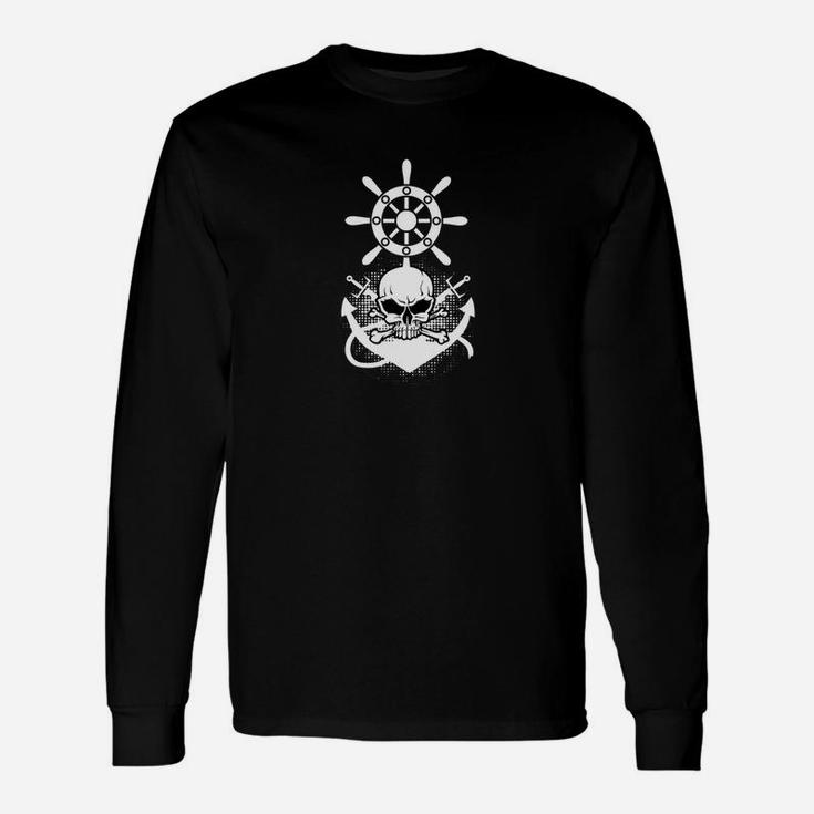 Maritimes Schwarzes Langarmshirts mit Steuerrad und Anker Design, Mode für Seefahrer