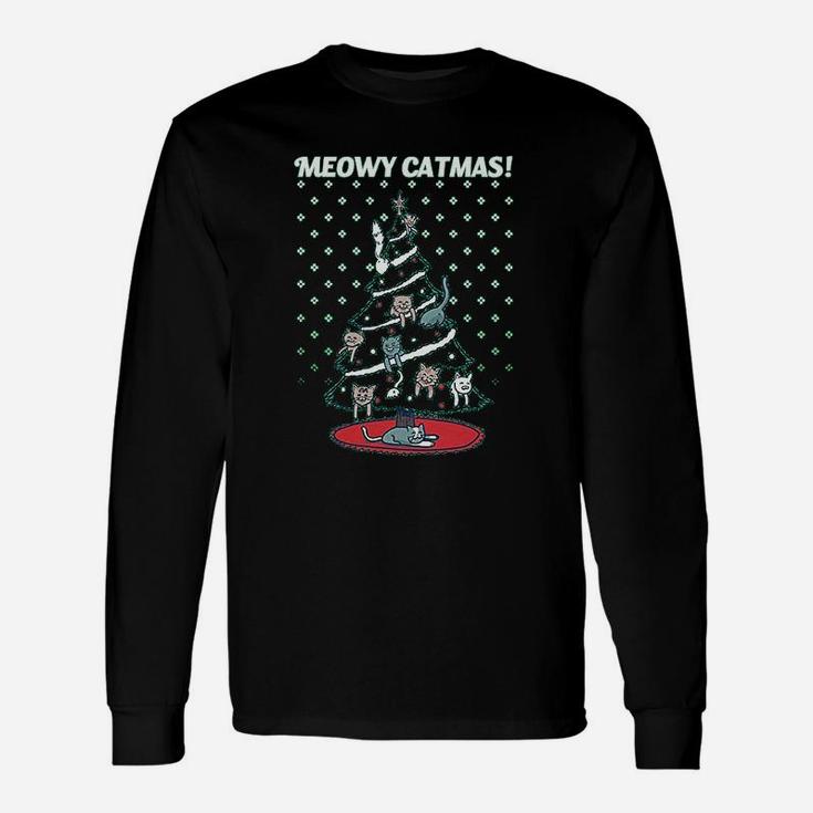 Meowy Christmas Cat Tree Ugly Merry Crazy Long Sleeve T-Shirt
