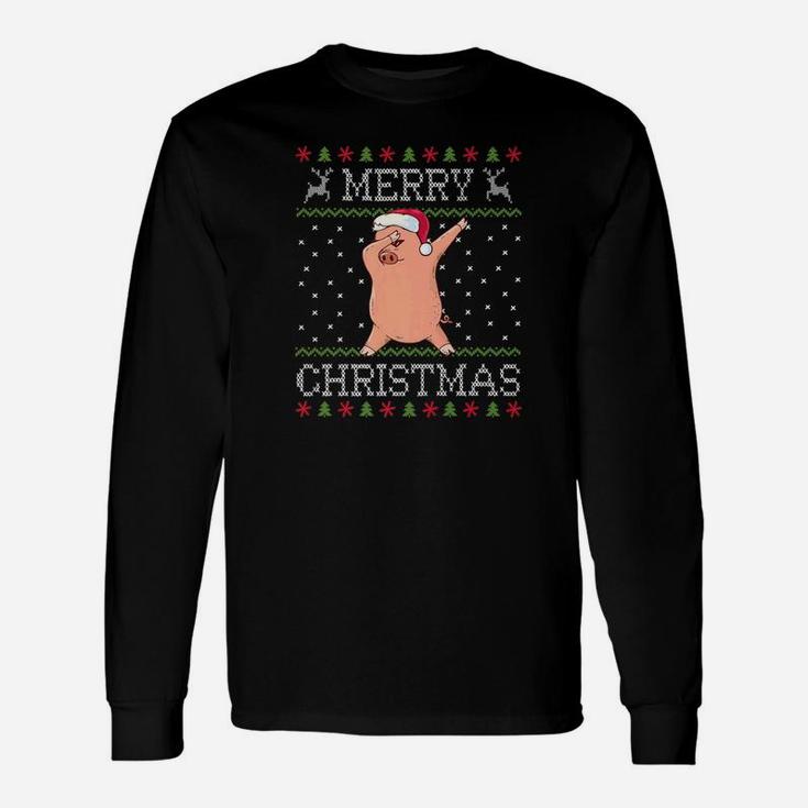 Merry Christmas Dabbing Pig Dab Girls Women Long Sleeve T-Shirt