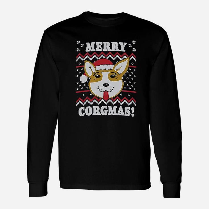 Merry Corgmas Ugly Christmas Dog Dad Lover Hilarious Long Sleeve T-Shirt